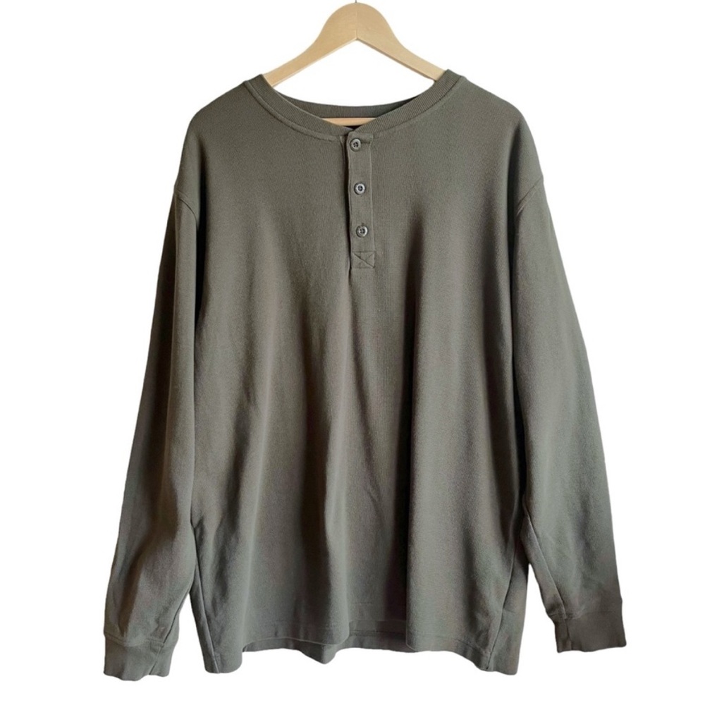 L.L. Bean Henley Long Sleeve Shirt XL Green 100% Cotton